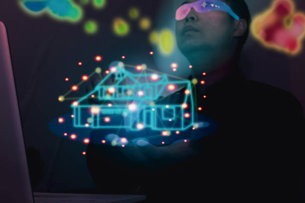 house hologram use in metaverse technology stock photo