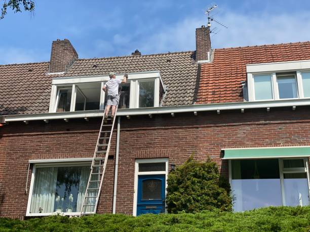 house painter in action - dakkapel stockfoto's en -beelden