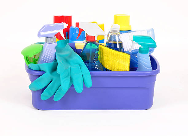 Household cleaning products stock photo