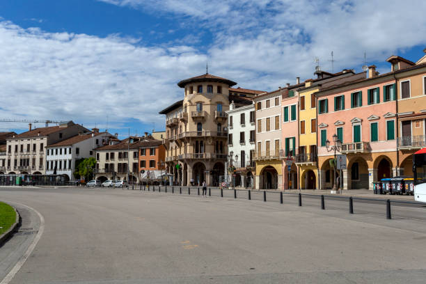 Houses at the Prato della Valle square in Padua on a summer day stock photo