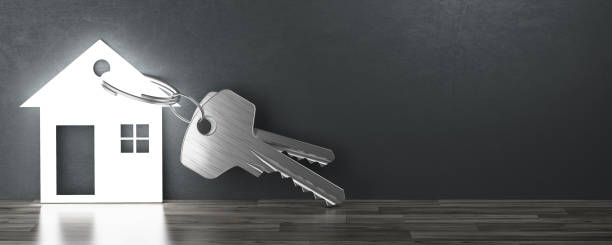 House's keys, new home, render 3d illustration stock photo