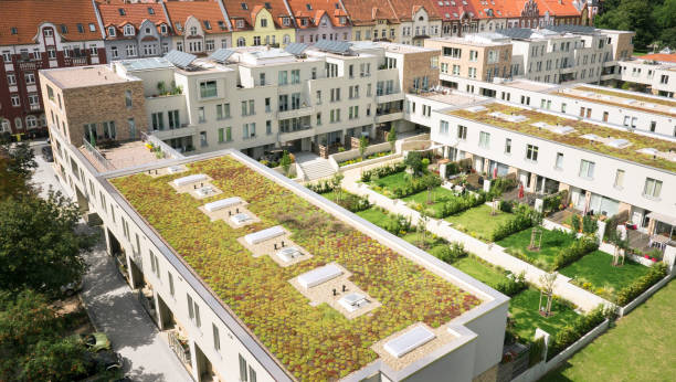 housing area Residential building with green area in the city roof garden stock pictures, royalty-free photos & images