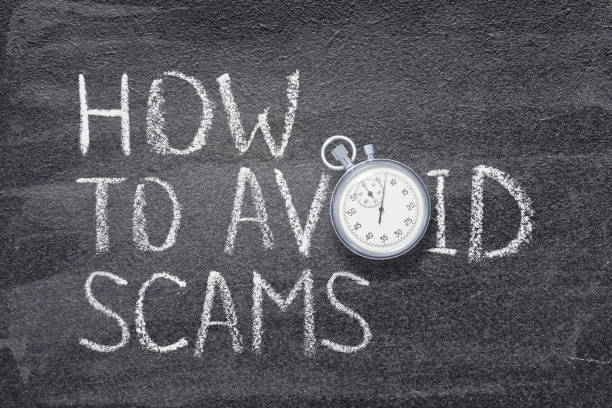 how to avoid scams watch how to avoid scams phrase written on chalkboard with vintage stopwatch used instead of O avoidance stock pictures, royalty-free photos & images