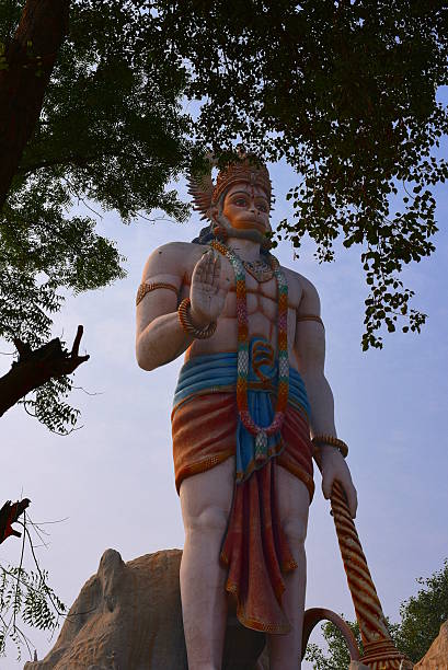 Huge statue of Hindu God Hanuman Huge statue of Hindu God Hanuman in Agroha Dham, a very famous Hindu Temple in Agroha, Haryana, India haryana stock pictures, royalty-free photos & images