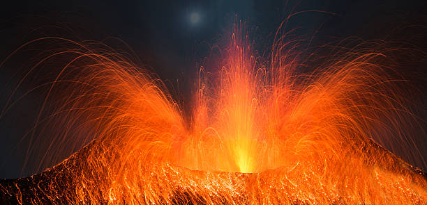 Huge volcano eruption stock photo