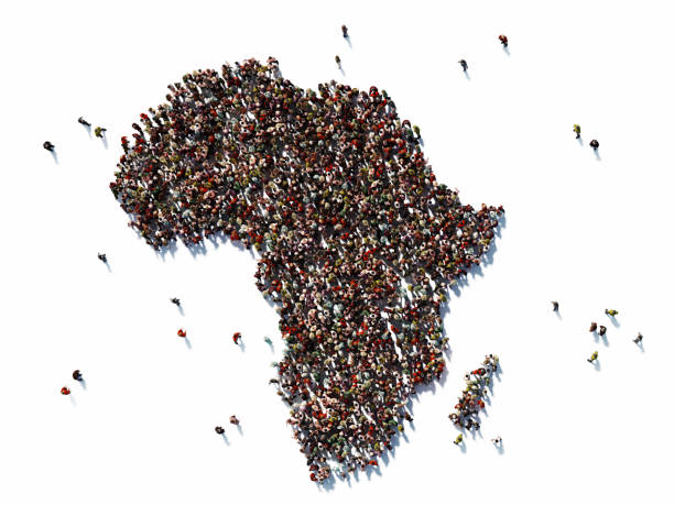 Human Crowd Forming Continent Africa: Population And Social Media Concept Human crowd forming continent Africa on white background. Horizontal  composition with copy space. Clipping path is included. Population and Social Media concept. africa stock pictures, royalty-free photos & images