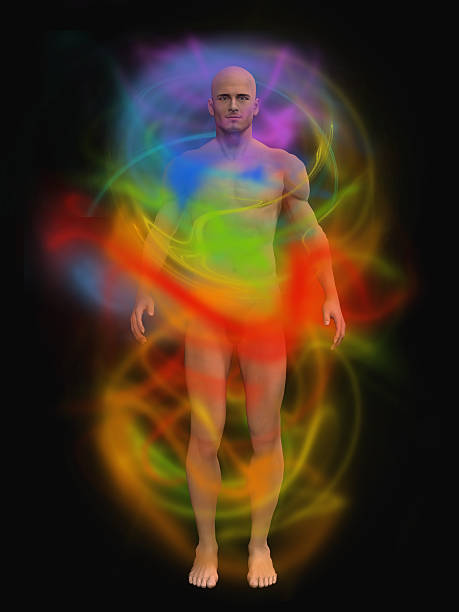 Human energy body 3d illustration of a young man's aura aura photos stock pictures, royalty-free photos & images