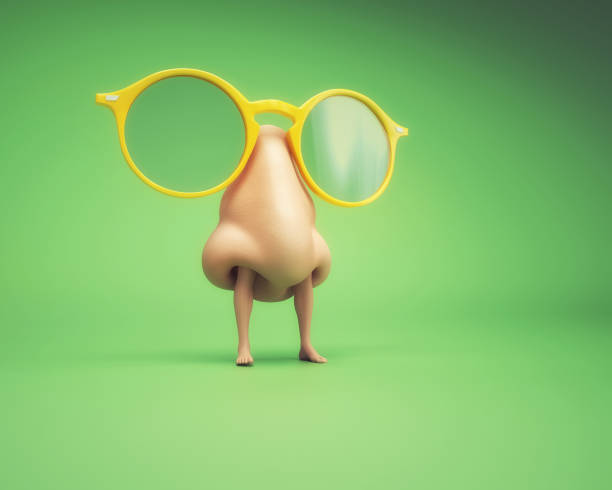 Human nose with legs and glasses. Creativity and outstanding concept. This is a 3d render illustration stock photo