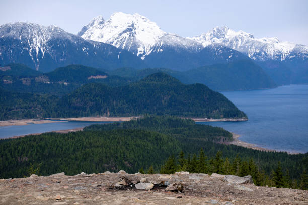 Hunter Logging Road viewpoint: Stave Lake, forest and mountains, BC stock photo