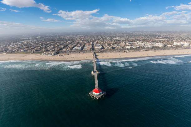 Huntington Beach Pier Aerial in Southern California stock photo
