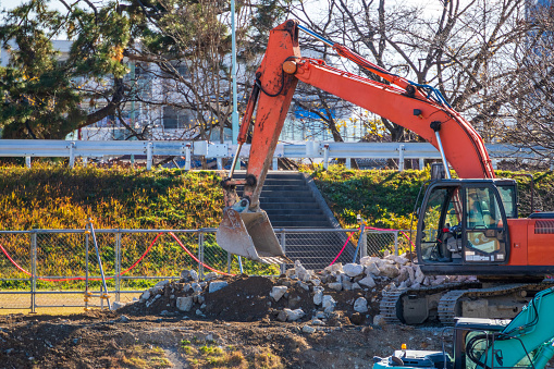 Hydraulic excavator working on a construction site