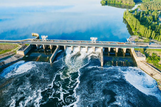 Hydroelectric Dam or Hydro Power Station, aerial view stock photo