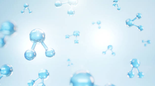 Hydrogen Molecule, Molecules of water background. stock photo