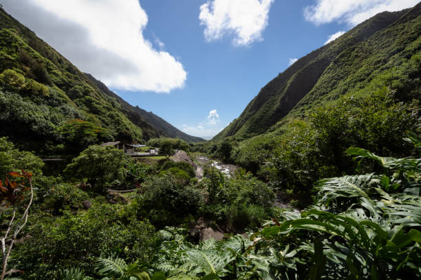 Iao Valley State Monument Maui Hawaii. Site of the battle of Kepaniwai stock photo