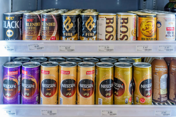 Ice coffee drinks in a 7-eleven convenience store stock photo