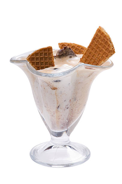 ice cream with waffles on white stock photo