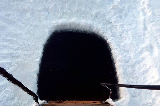 ice hole - ice bath in natural frozen lake bildbanksfoton och bilder