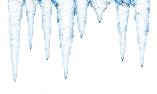 ice stalactiles isolated on white - stalactiet stockfoto's en -beelden