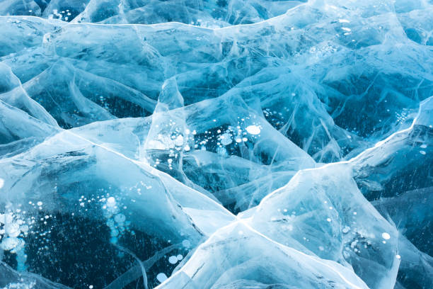 Ice surface of Baikal lake stock photo