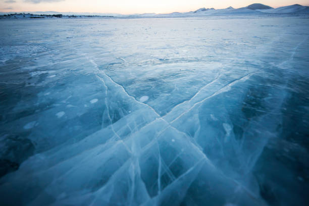 Ice surface of  lake stock photo