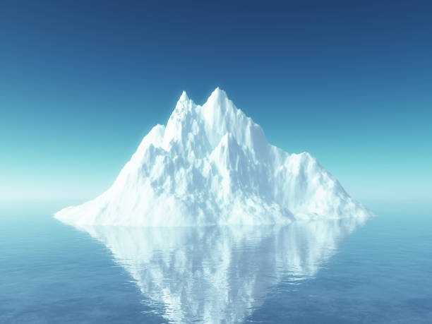 3D iceberg in blue ocean 3D render of an iceberg in blue ocean iceberg ice formation stock pictures, royalty-free photos & images