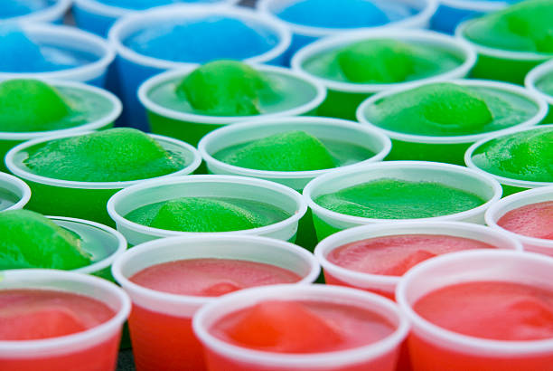 Ice-cold slushy drinks, shaved ice. stock photo