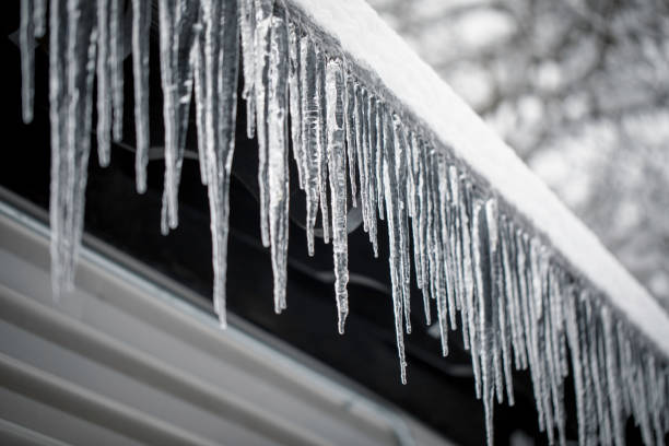 Icicles On A House stock photo