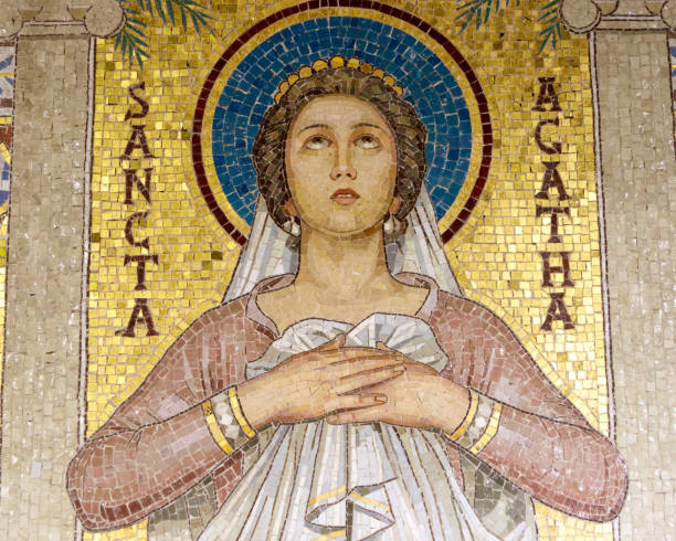 Icon of Sancta Agatha in Santa Cecilia in Trastevere Image of Sancta Agatha in Santa Cecilia in Trastevere, 5th-century Roman Catholic church in Rome, Italy, byzantine stock pictures, royalty-free photos & images