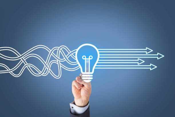 Idea concepts with light bulbs on Visual Screen stock photo