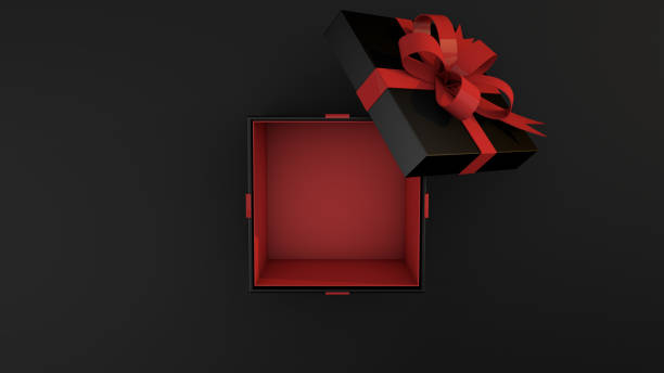 Ideal gift box for Black Friday promotion dark and red colors. 3d render stock photo