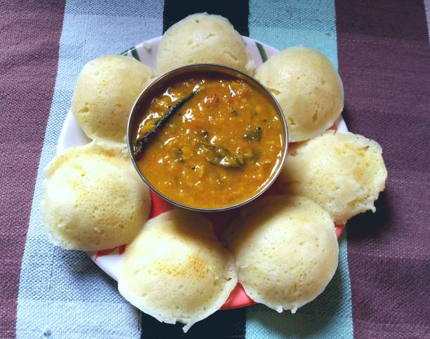Idli and Sambhar - An Indian snacks very popular in south Indian states stock photo