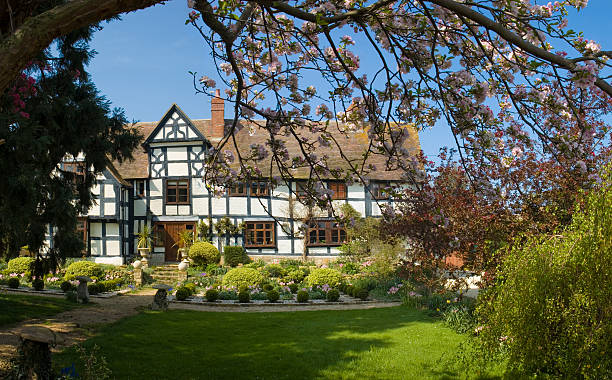 Idyllic home with blossom  half timbered stock pictures, royalty-free photos & images