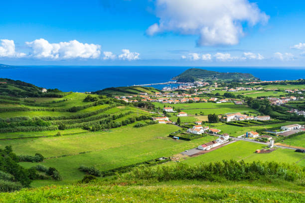 Idyllic landscape in Faial Island, Azores, Portugal stock photo