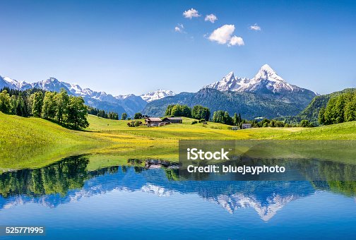 istock Idyllic summer landscape with mountain lake in the Alps 525771995