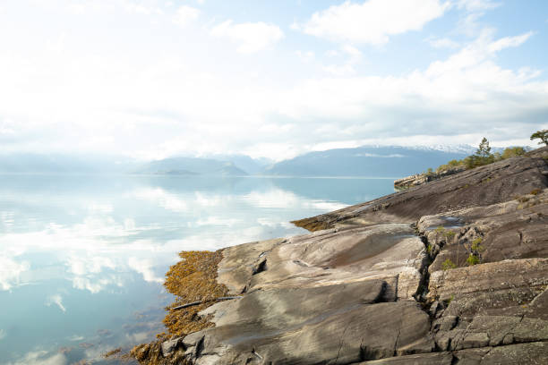 Idyllisch stukje natuur in Noorwegen aan een heldere fjord stock photo