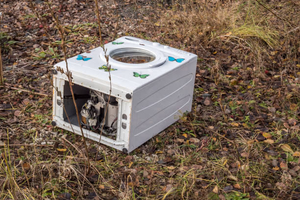 illegale verwijdering van e-waste van een wasmachine - waste disposal stockfoto's en -beelden