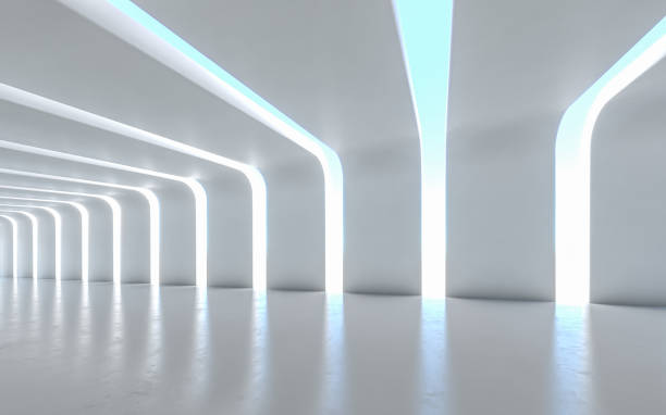 couloir illuminé - fond studio minimaliste beton photos et images de collection