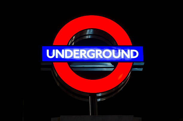 Illuminated London Underground sign stock photo
