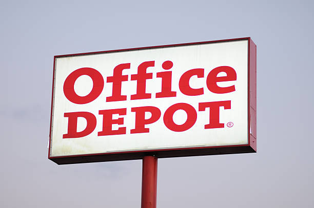 Illuminated Office Depot sign stock photo