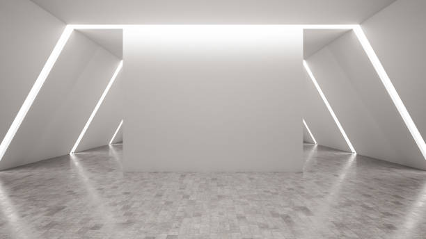 chambre blanche illuminée avec le mur vide - fond studio minimaliste beton photos et images de collection