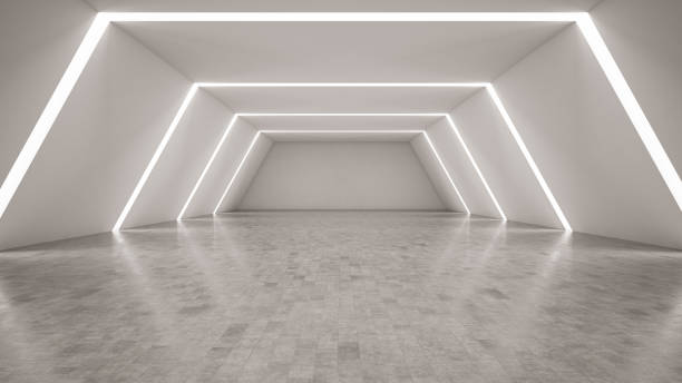 chambre blanche illuminée avec le mur vide - fond studio minimaliste beton photos et images de collection