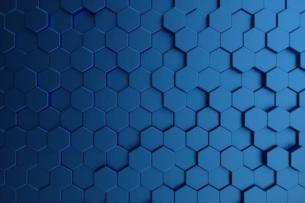 3D illustration abstract dark blue of futuristic surface hexagon pattern. Blue geometric hexagonal abstract background. stock photo