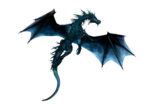 illustrazione 3d drago fantasy nero su bianco - draghi foto e immagini stock