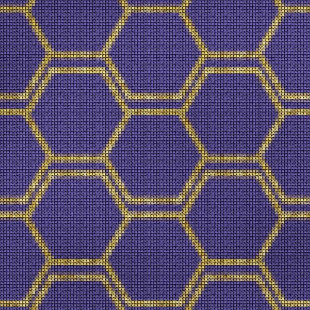 Illustration. Cross-stitch. Ornament seamless texture. Seamless chaotic hexagon pattern. Abstract background, collage stock photo