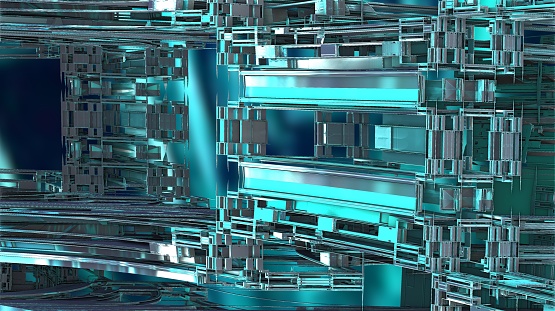 Abstract Computer generated Fractal design. 3D Aliens Illustration of a Beautiful infinite mathematical mandelbrot set fractal green wave