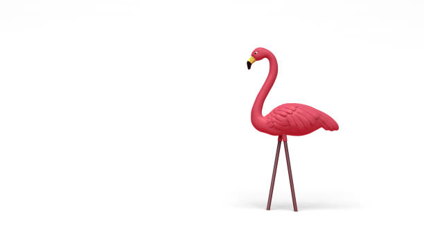 3D Illustration of a Flock of Plastic Pink Flamingos Tropical Yard Ornament Isolated on Background stock photo