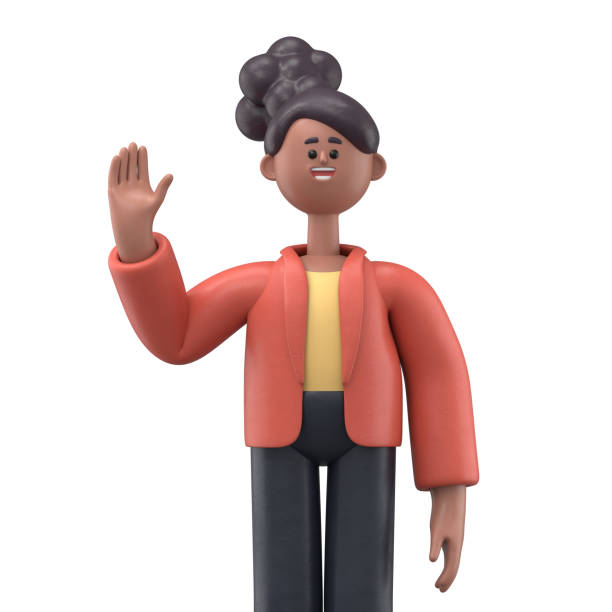 3D illustration of a thinking african american woman Coco with big question mark in speech bubble. Portraits of cartoon characters solving problems, feeling doubt or hesitation. Searching and finding a solution concept.3D rendering on white background. stock photo