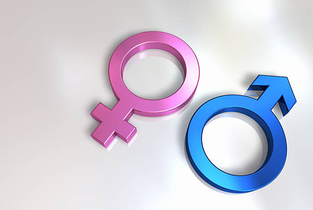 3D illustration of man and woman icons stock photo