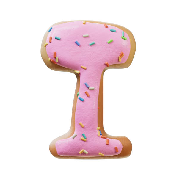 3D illustration of Rose Glazed Donut Font Concept.  Bakery sweet alphabet.Delicious Letter I. 3d rendering isolated on white background. stock photo