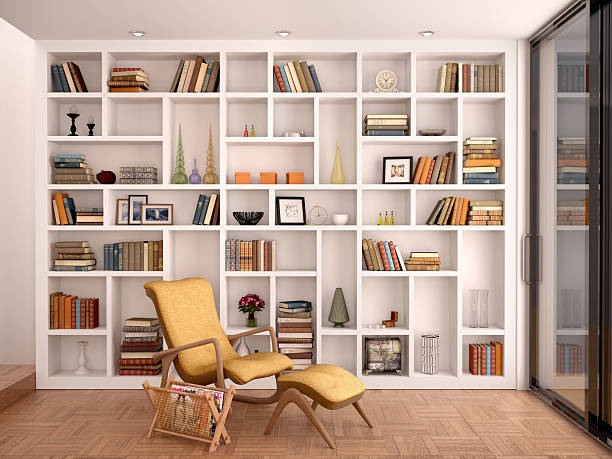 illustration of white shelves for decoration 3d illustration of white shelves for decoration and a library in the interior bookshelf stock pictures, royalty-free photos & images